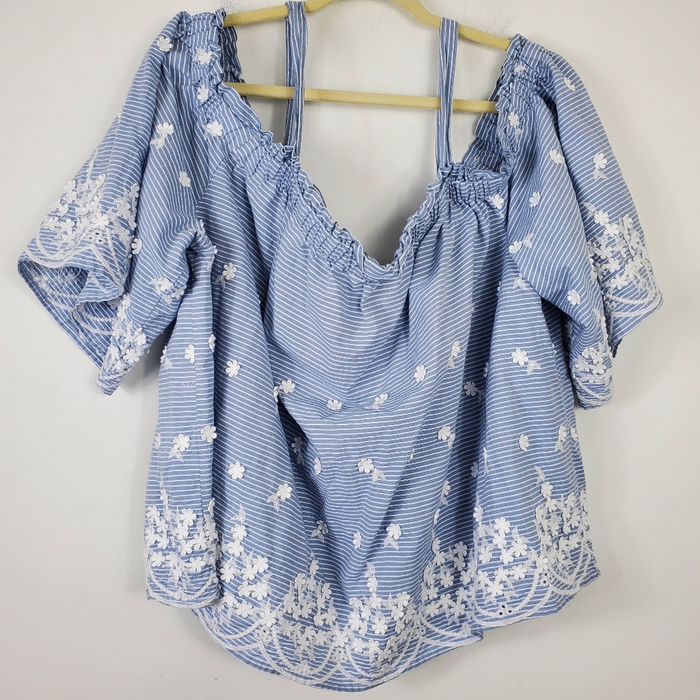 A New Day Off Shoulder Embroidered Top Womens Size 4X Preppy Coastal Casual
